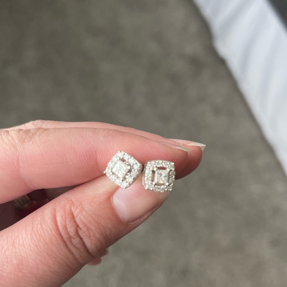 Certified Princess Cut Diamond Studs with appraisal...